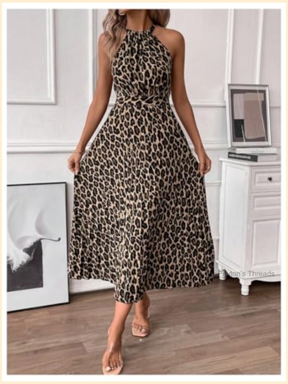 Sleeveless Halter Neck A-Line Maxi Dress with Pleated Hem - Picture 4 of 5